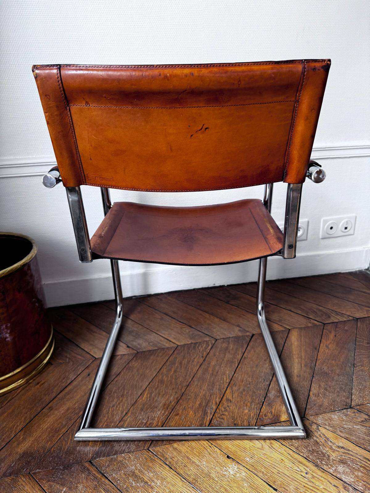 4 Matteo Grassi cantilever chairs in cognac leather