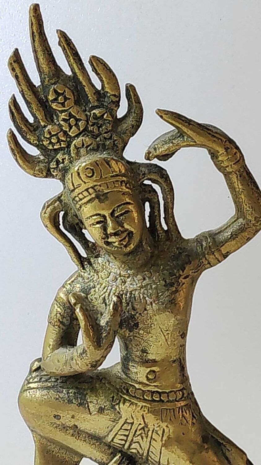 Clochette de table en forme de Danseuse céleste Apsara Khmer, en bronze doré
