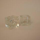 Square glass candlestick pair