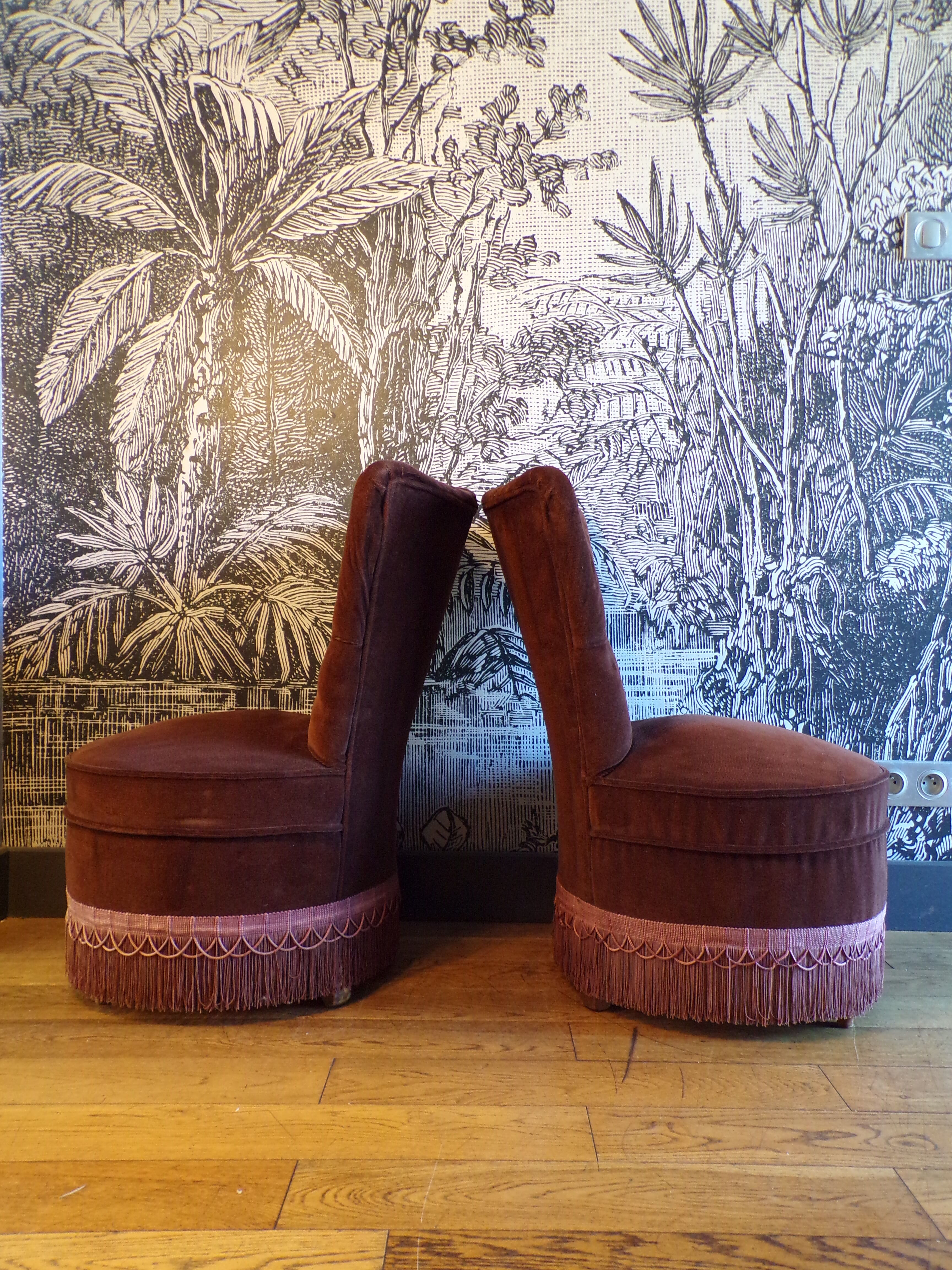 Pair of velvet toad armchairs