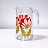 Vintage glass jug / carafe with magnolia decoration - 1970s