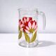 Vintage glass jug / carafe with magnolia decoration - 1970s