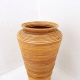 Vintage boho rattan sun vase in the style of Gabriella Crespi - H:70cm