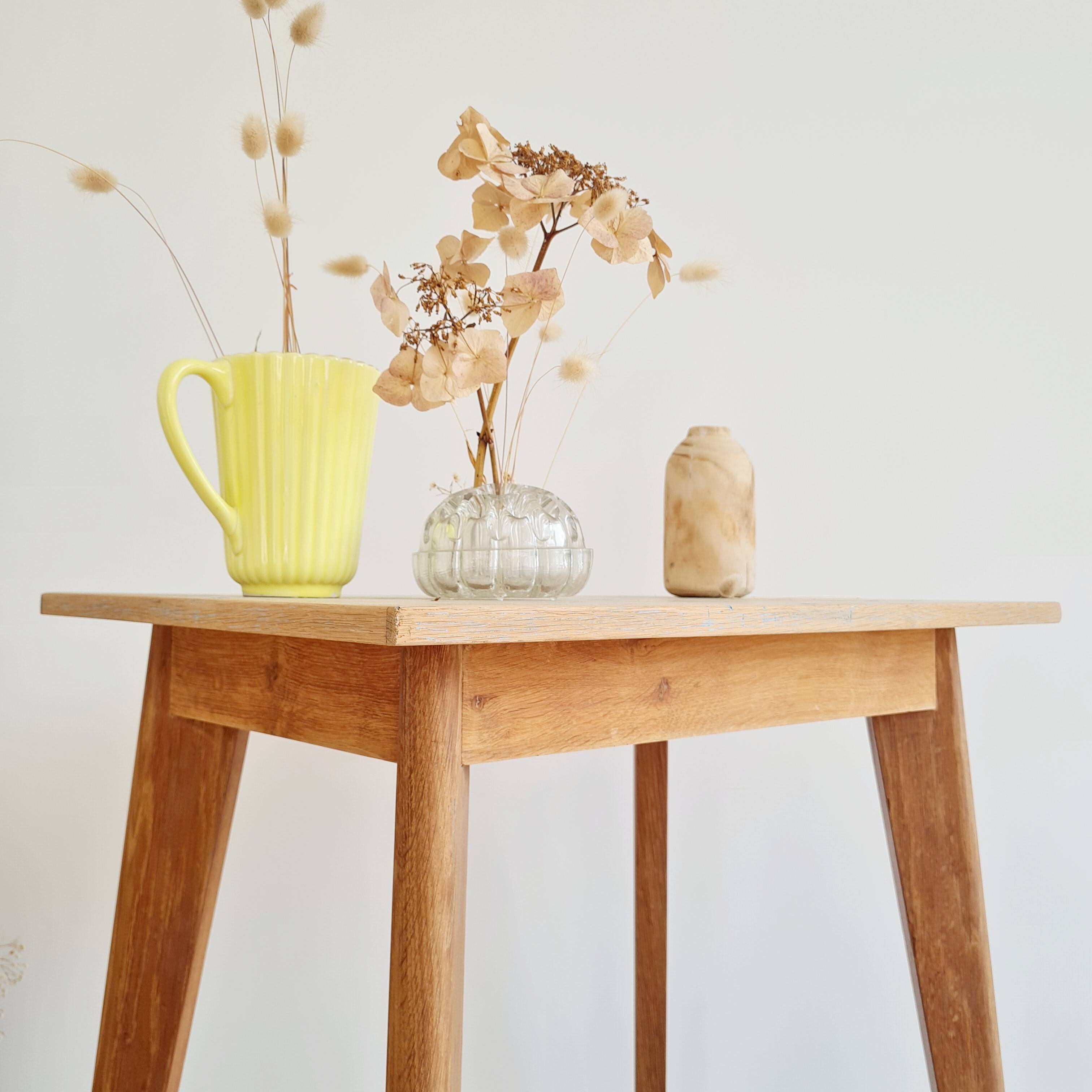 Table - old raw wood boarding school desk with compass legs