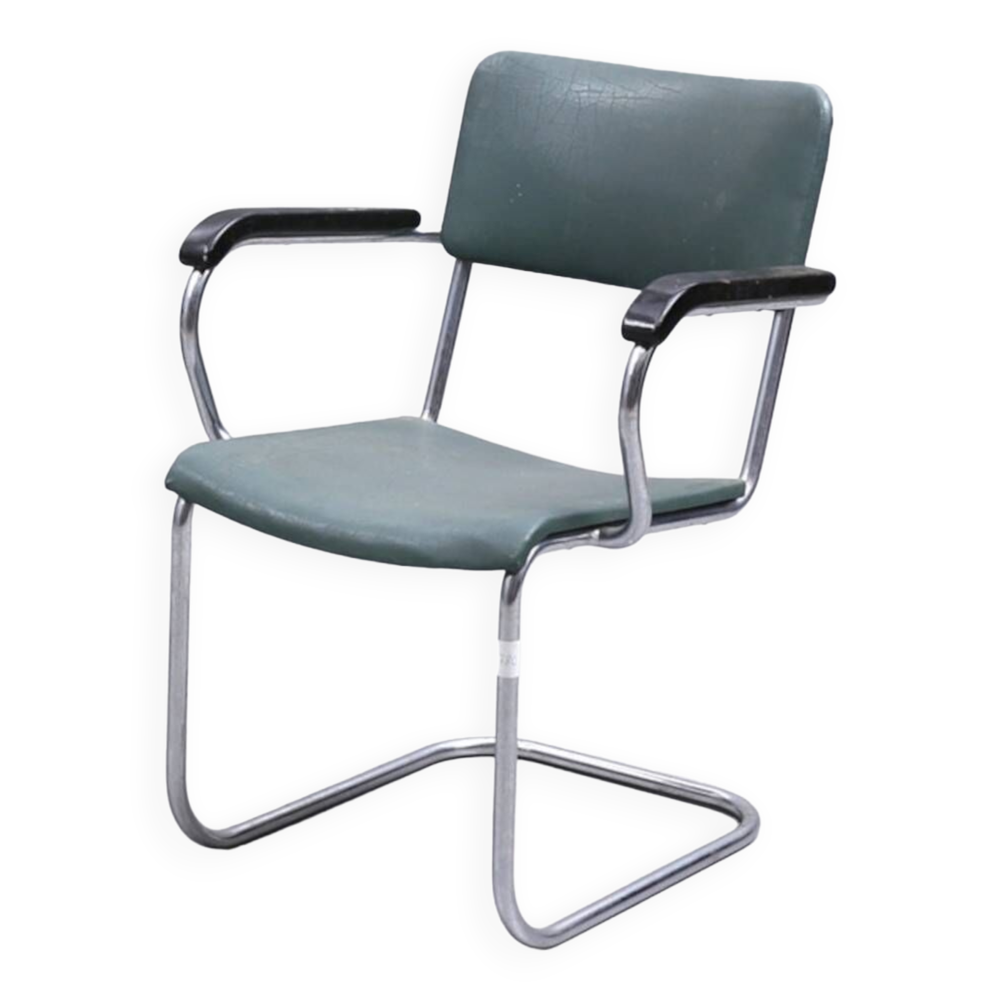 Vintage chrome and blue gray leather chair verkstads model motala 1950 sweden