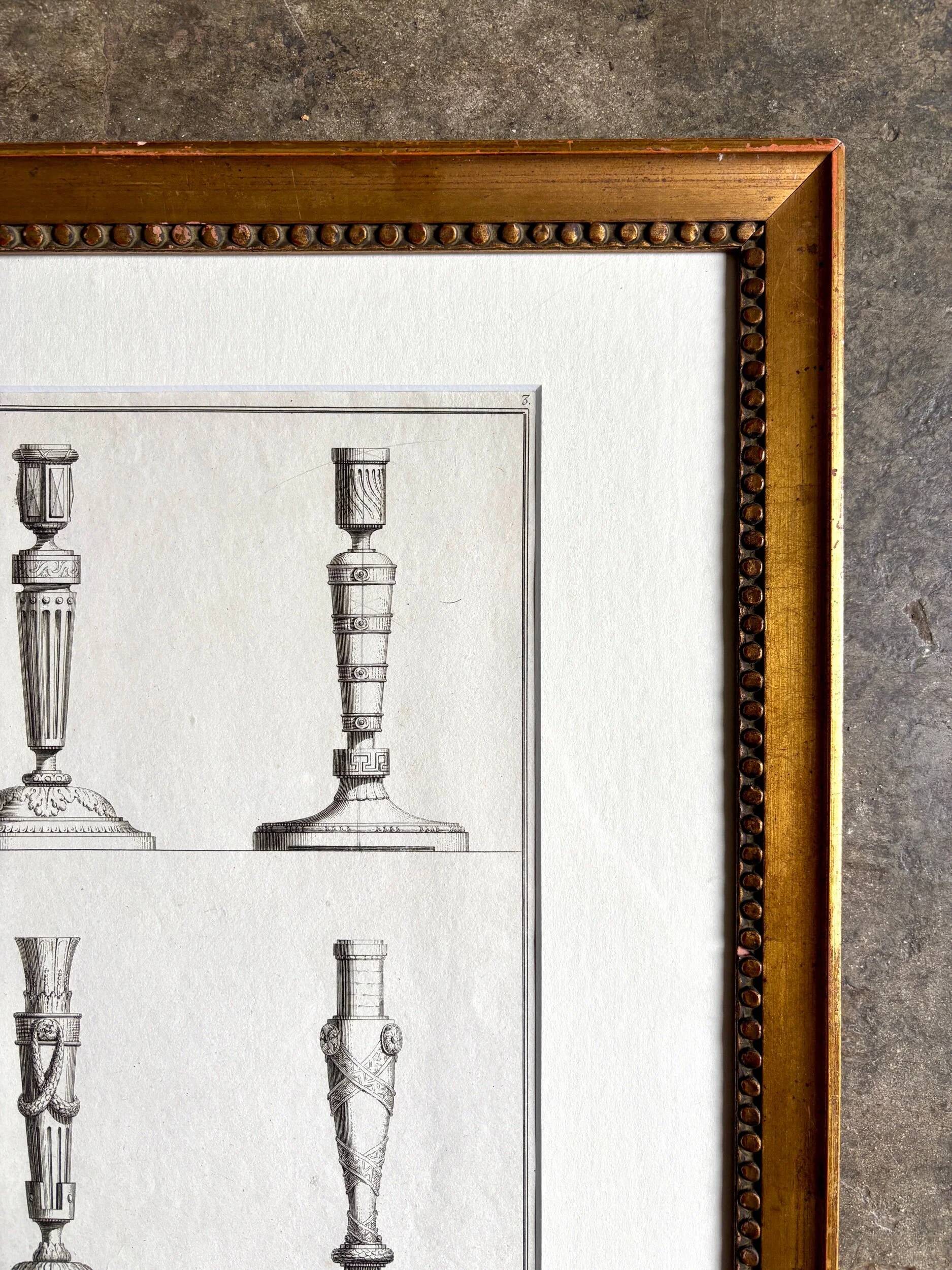 Framed engraving on the candlesticks by Jean-François Forty, late 18th century no. 2