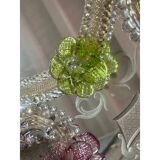 Miroir vénitien ovale vert et rose floréal sculpté à la main des années 2000 dans le style en verre de Murano
