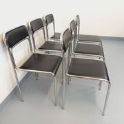 Set of 6 vintage Italian stackable chairs in chrome metal and skai.
