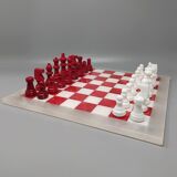 Red and white chess set in volterra alabaster handmade, made in italy1970