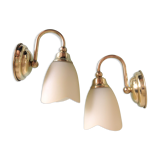 Pair of brass and opaline opaline sconces in art deco style granite