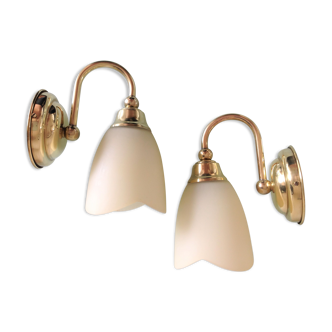 Pair of brass and opaline opaline sconces in art deco style granite