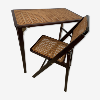 Set small desk and its chair in cannage 60s