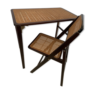 Set small desk and its chair in cannage 60s