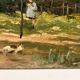 Oil painting of a countryside landscape circa 1920, rural scene signed.