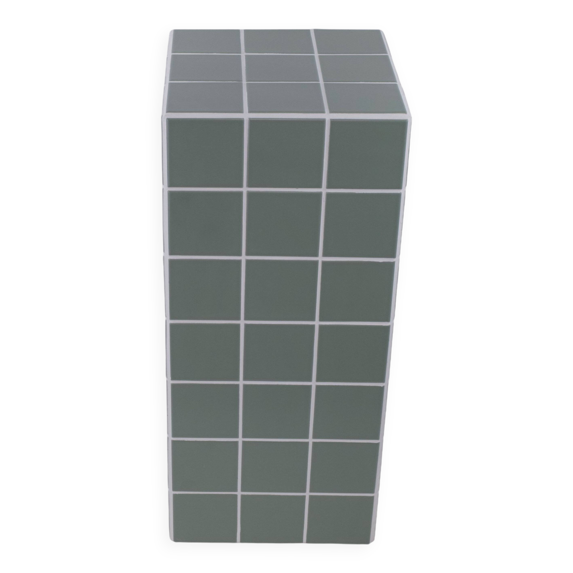 Column, side table in green ceramic tiles