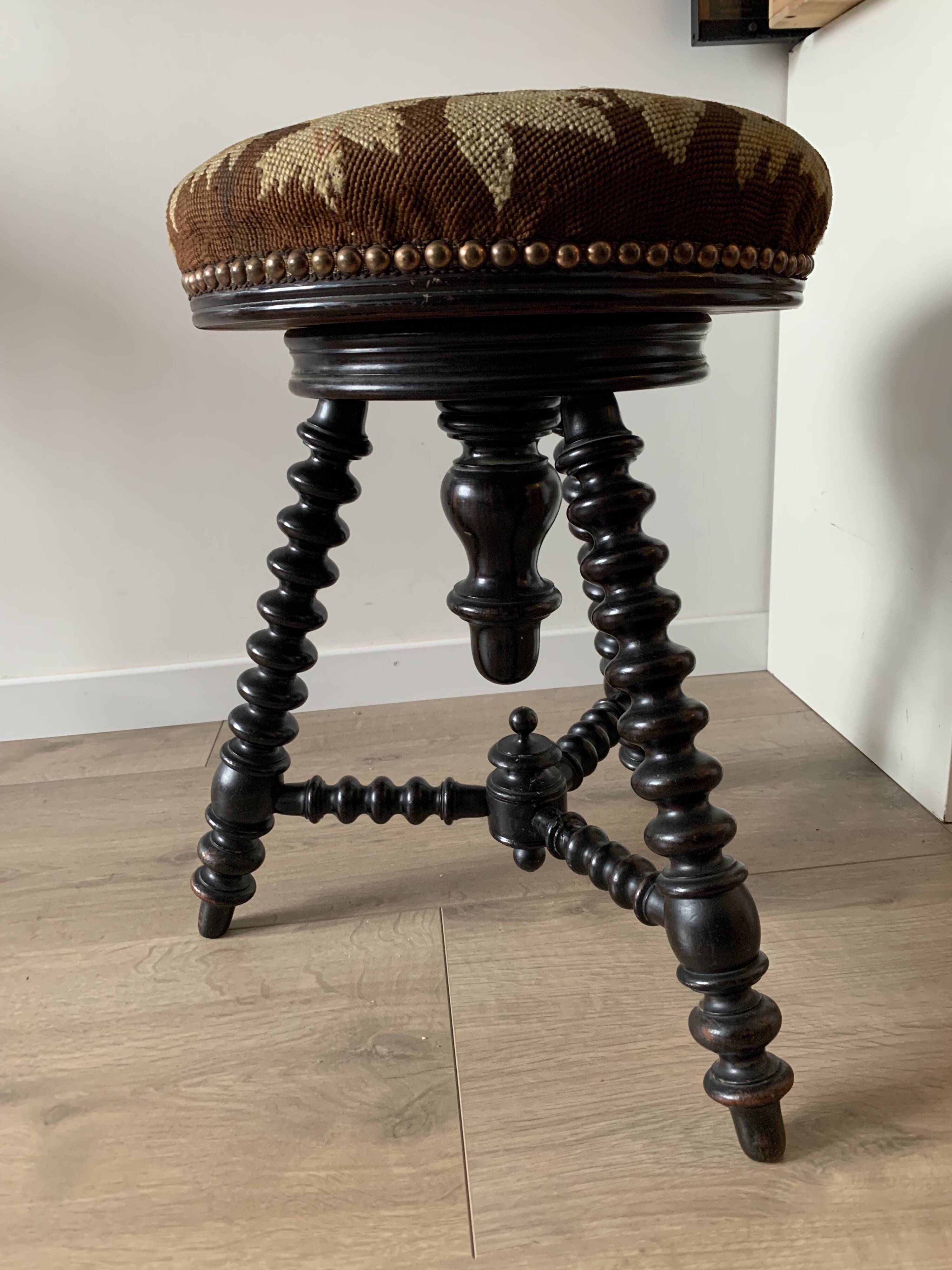 Antique Vintage Wooden Napoleon III Piano Stool