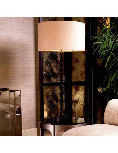 Pair of black piano lacquered table lamps with black granite base.