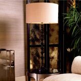 Pair of black piano lacquered table lamps with black granite base.