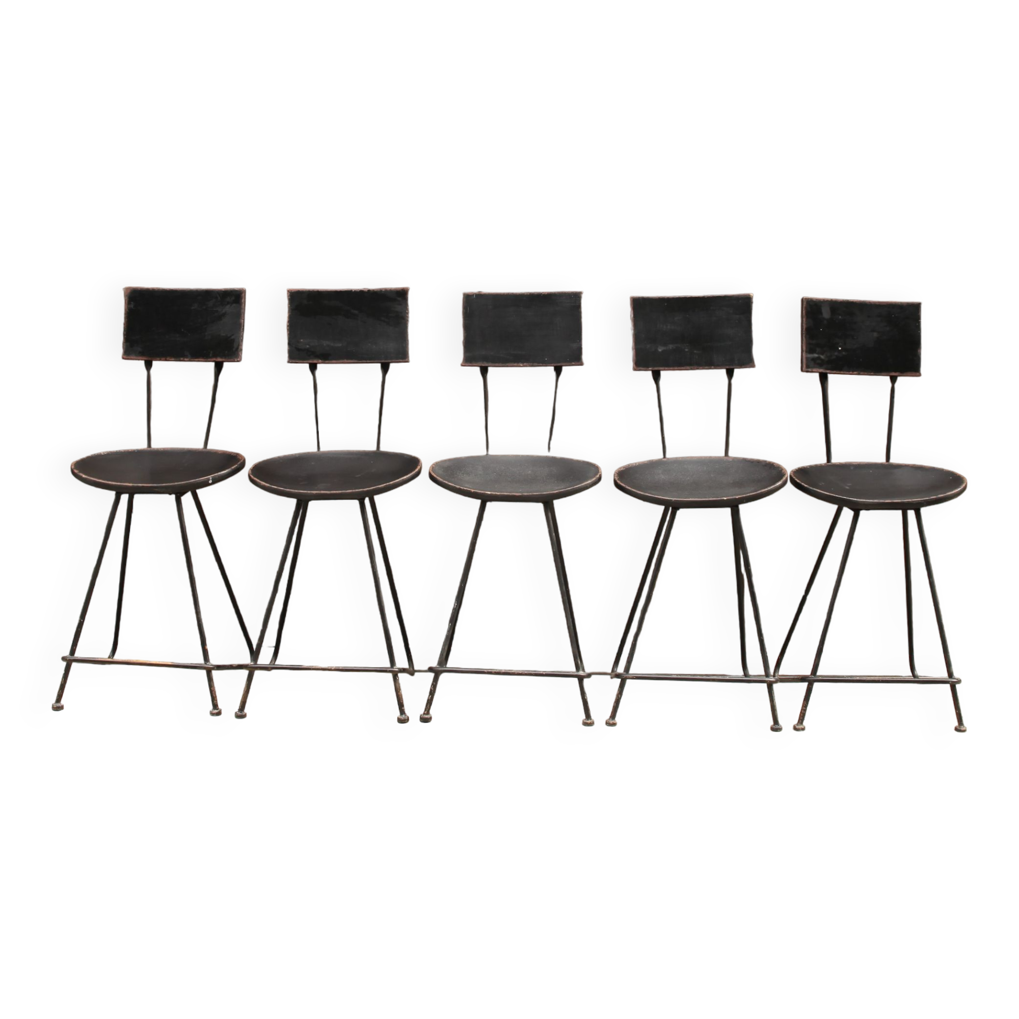 Set of 5 chairs in wood and black lacquered metal