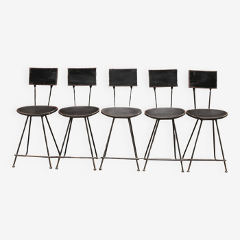 Set of 5 chairs in wood and black lacquered metal