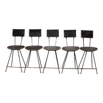 Set of 5 chairs in wood and black lacquered metal