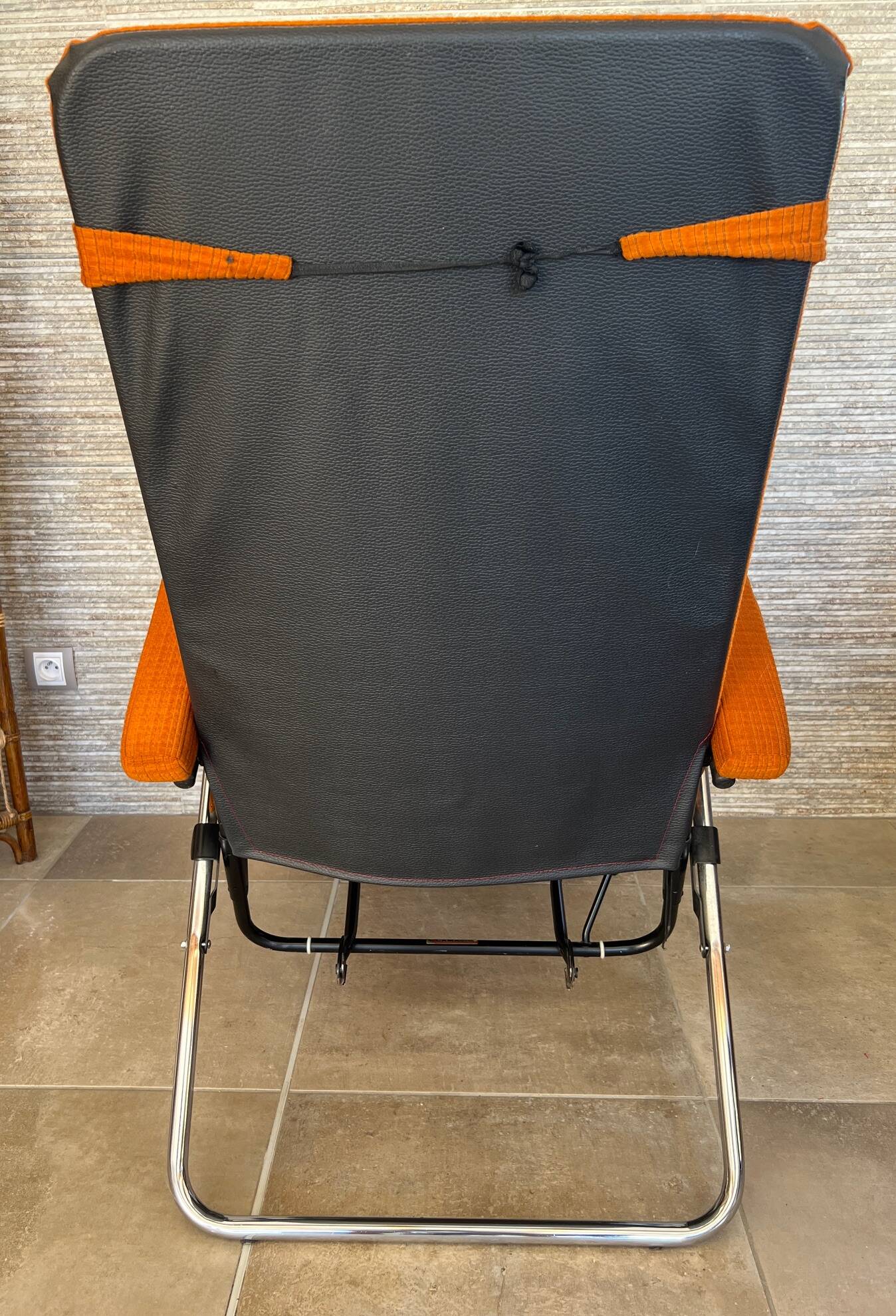 Lama 1970 relax armchair, orange velvet lounge chair