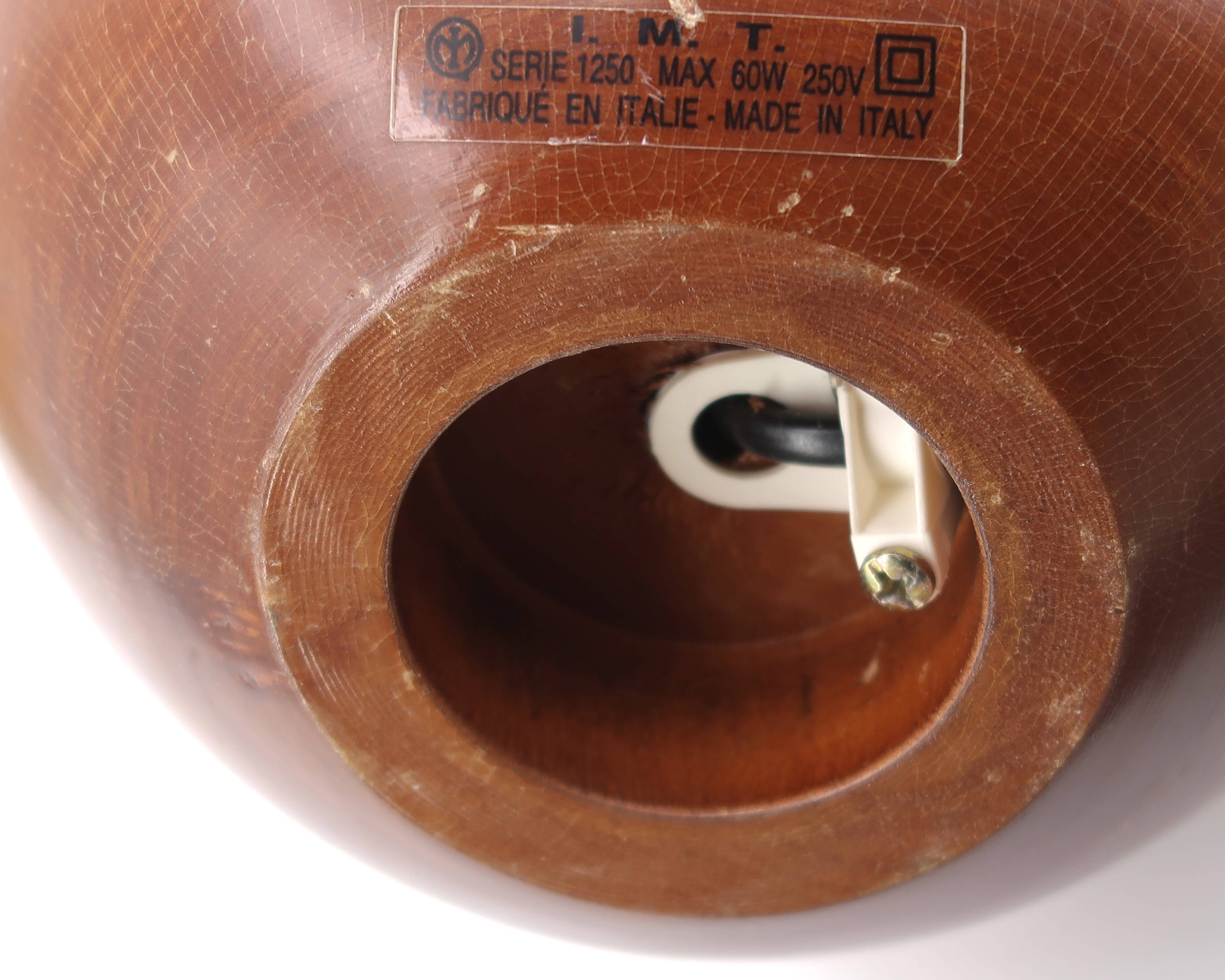 Italian wooden ball lamp, raffia lampshade, 1970s