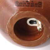 Lampe boule italienne en bois, abat jour en raphia, années 70