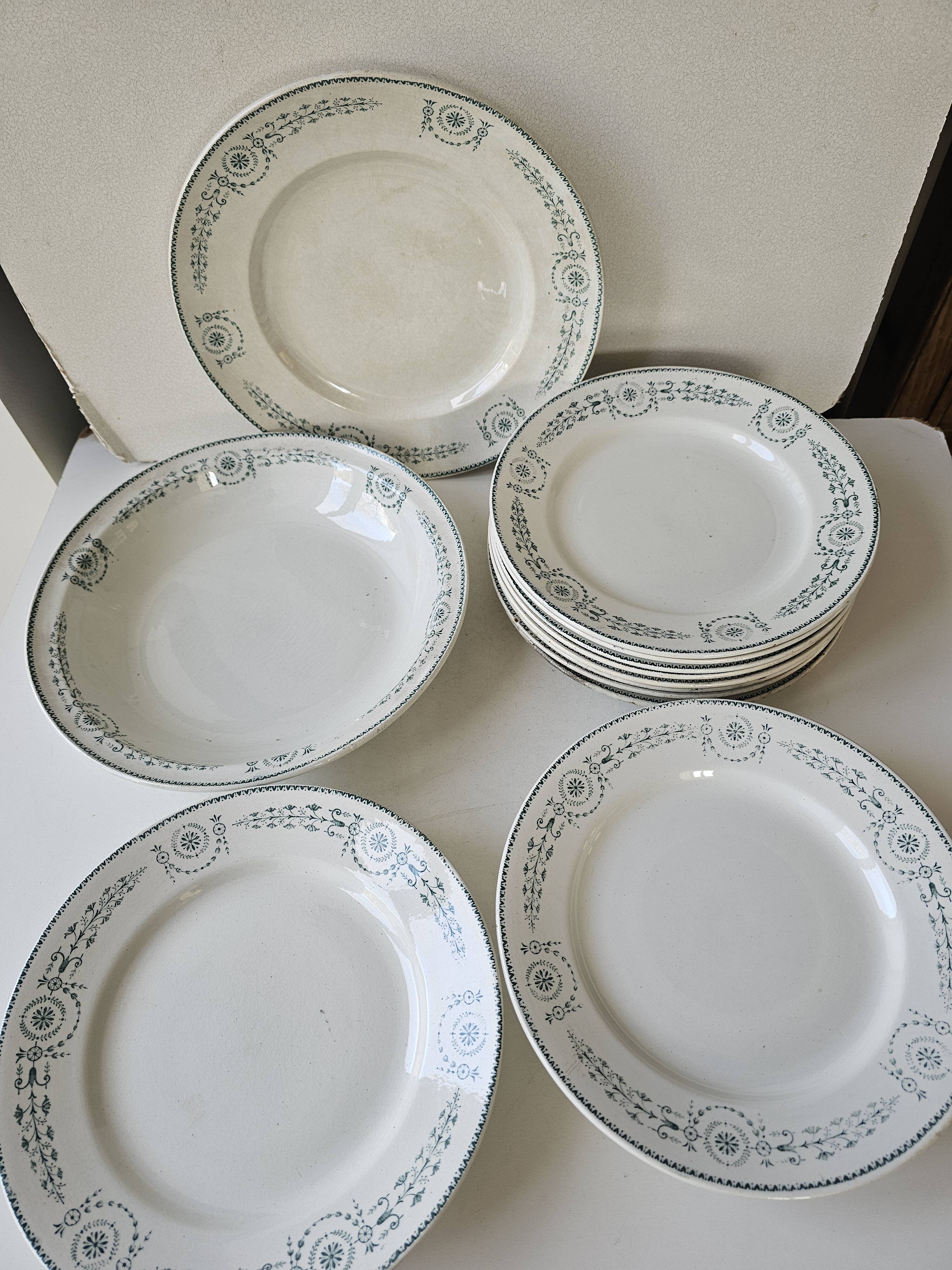Set of 8 plates, 2 dishes, 2 compotiers - KG Lunéville Laetitia decoration