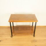 Serving trolley, side table, walnut, metal frame on brass castors, 1960s
