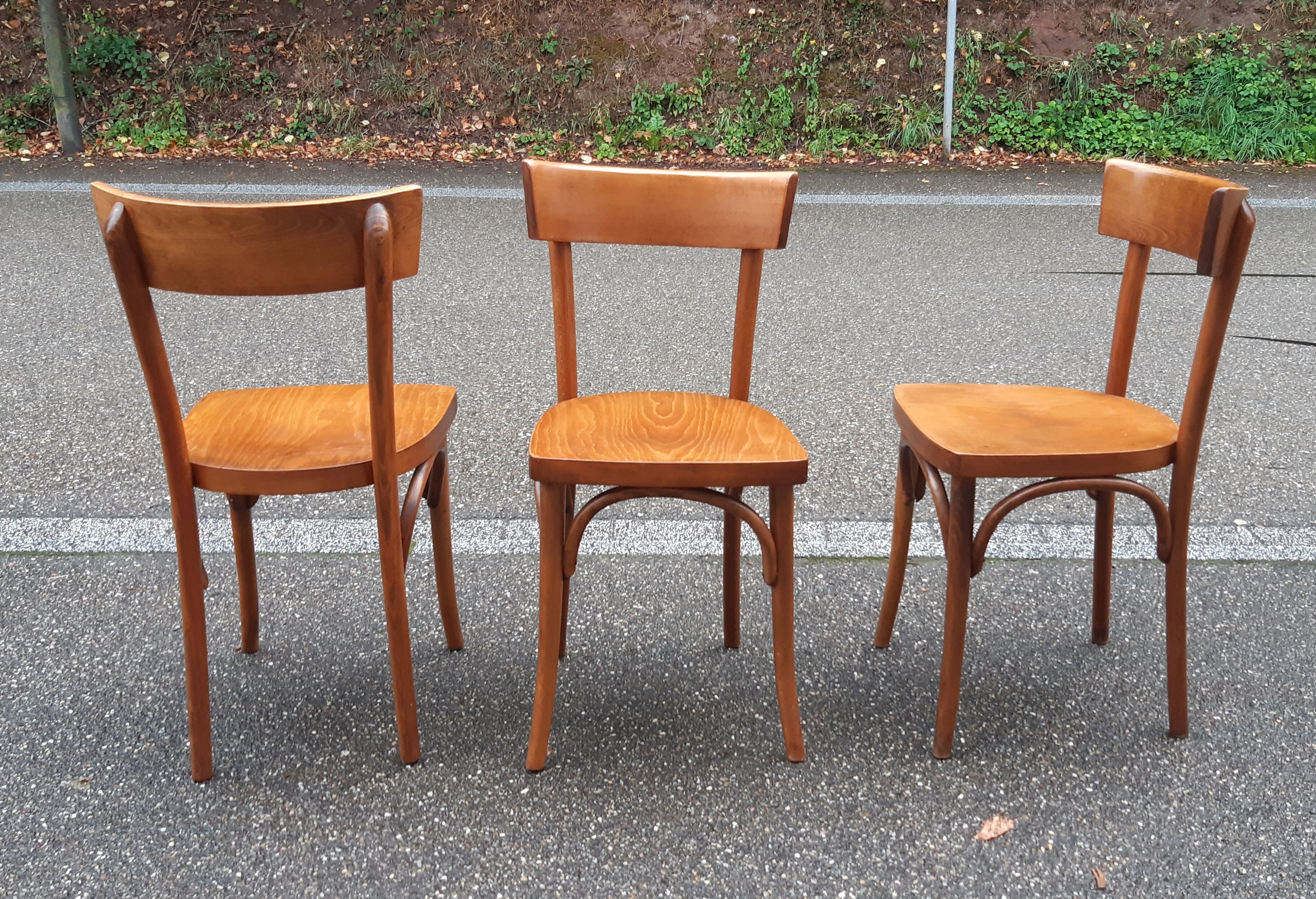 Set of 3 curved wood bistro chairs