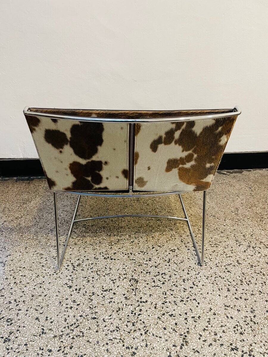 Chromed Fil armchair with fur seat by Pascal Mourgue for Ligne Roset, 1990s