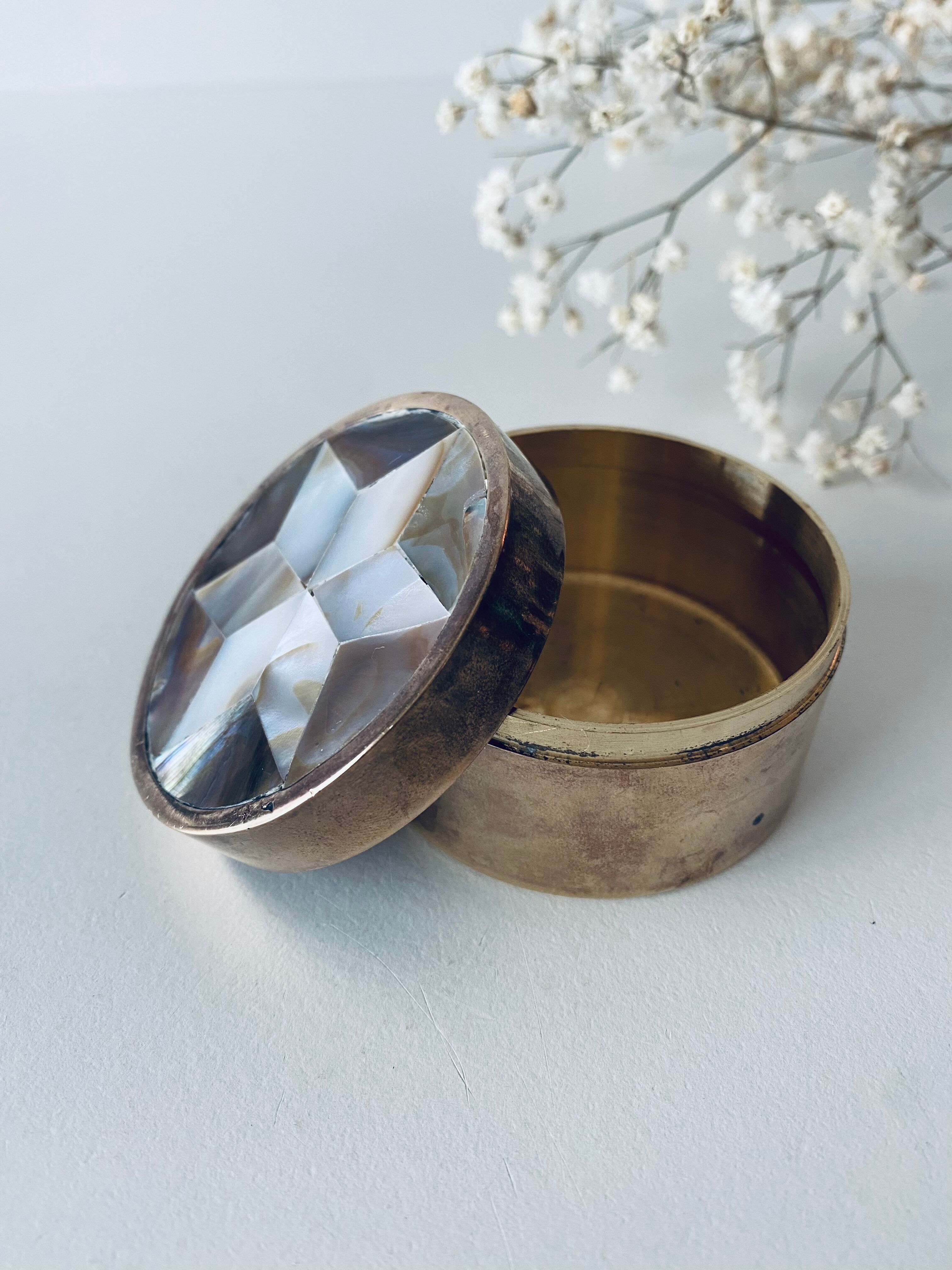 Vintage mother-of-pearl and brass box