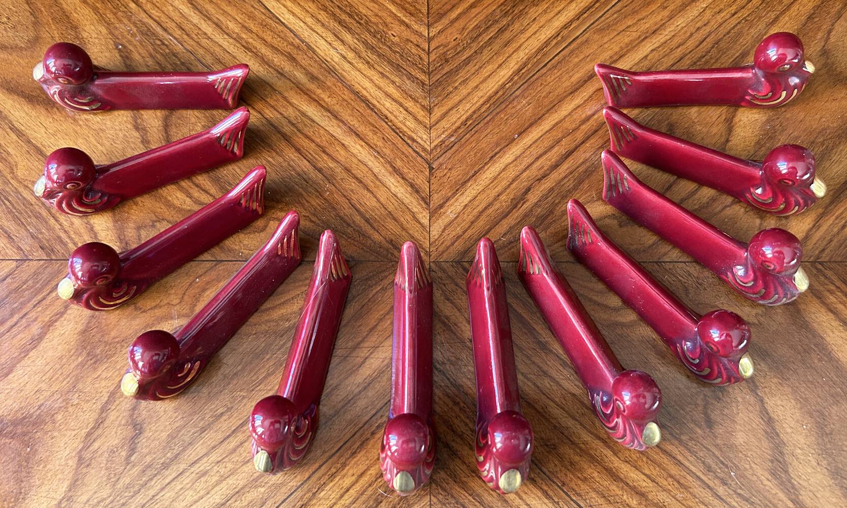 Set of 12 vintage glazed ceramic chopstick rests, 1950-70