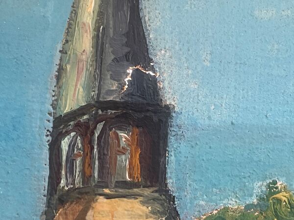 Huile sur toile, Scène Bretonne, village breton, signé Le Hellocq,  Pont Aven