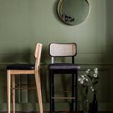 Cannage stool top black wood caviar fabric Red Edition