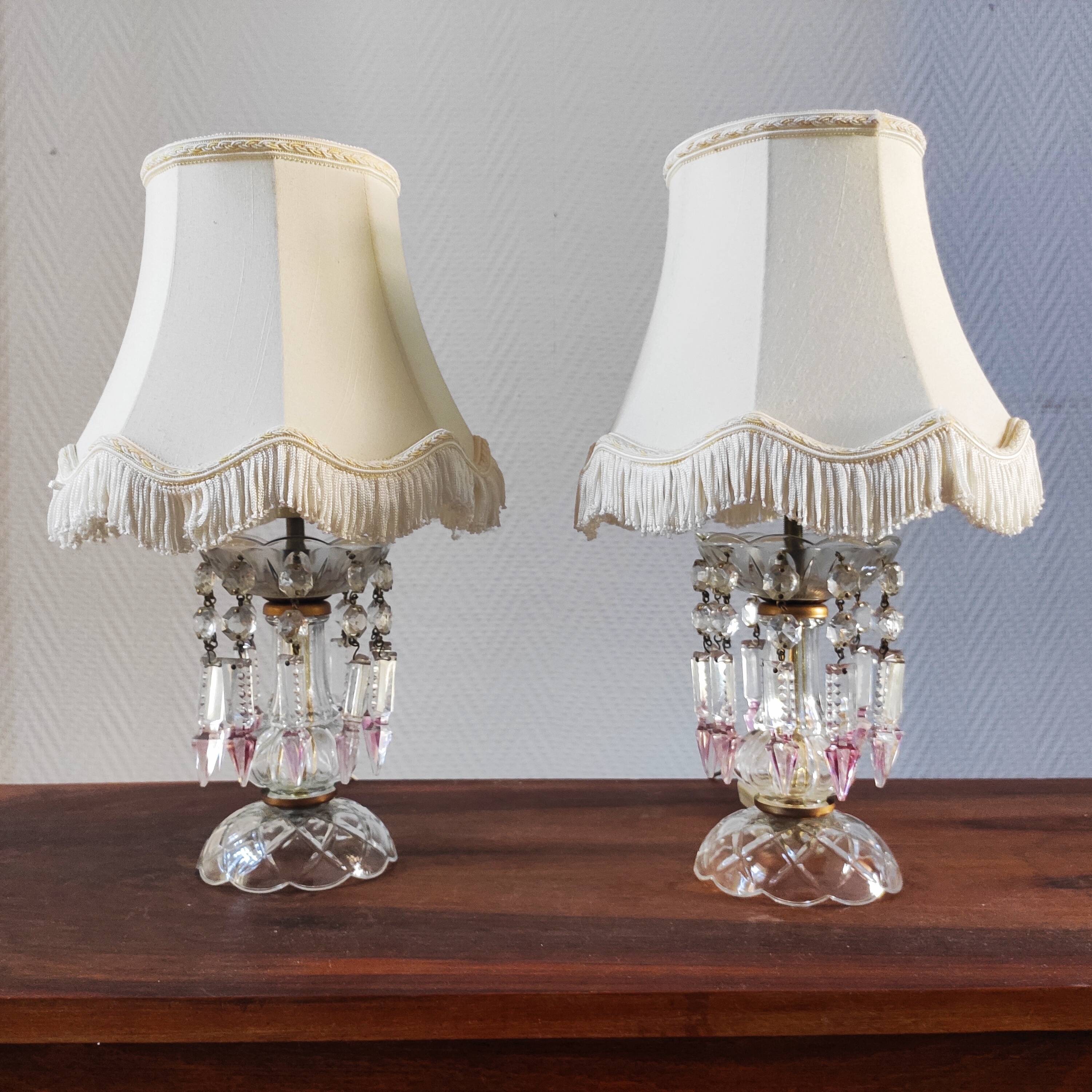 Pair of glass lamps with tassels