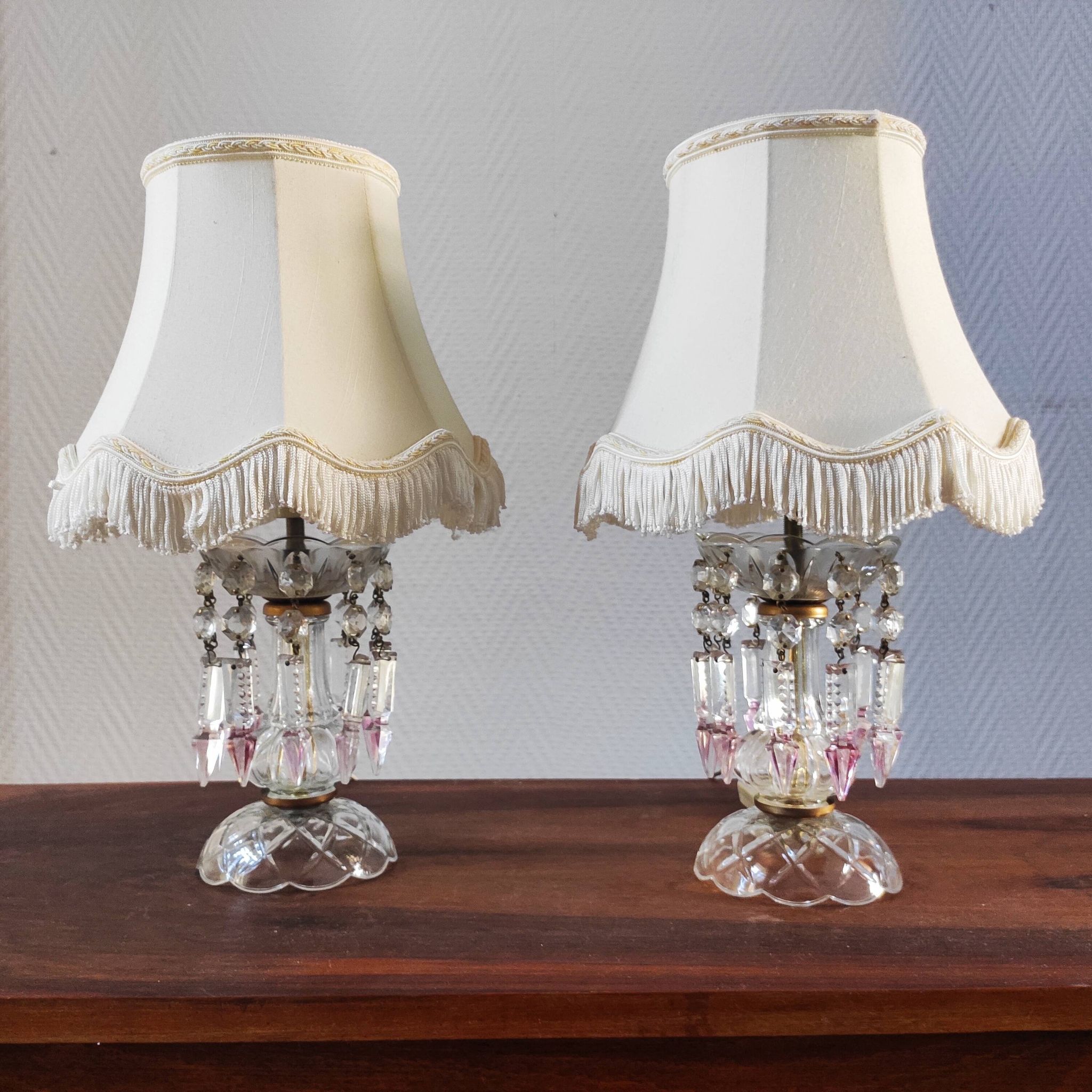 Pair of glass lamps with tassels