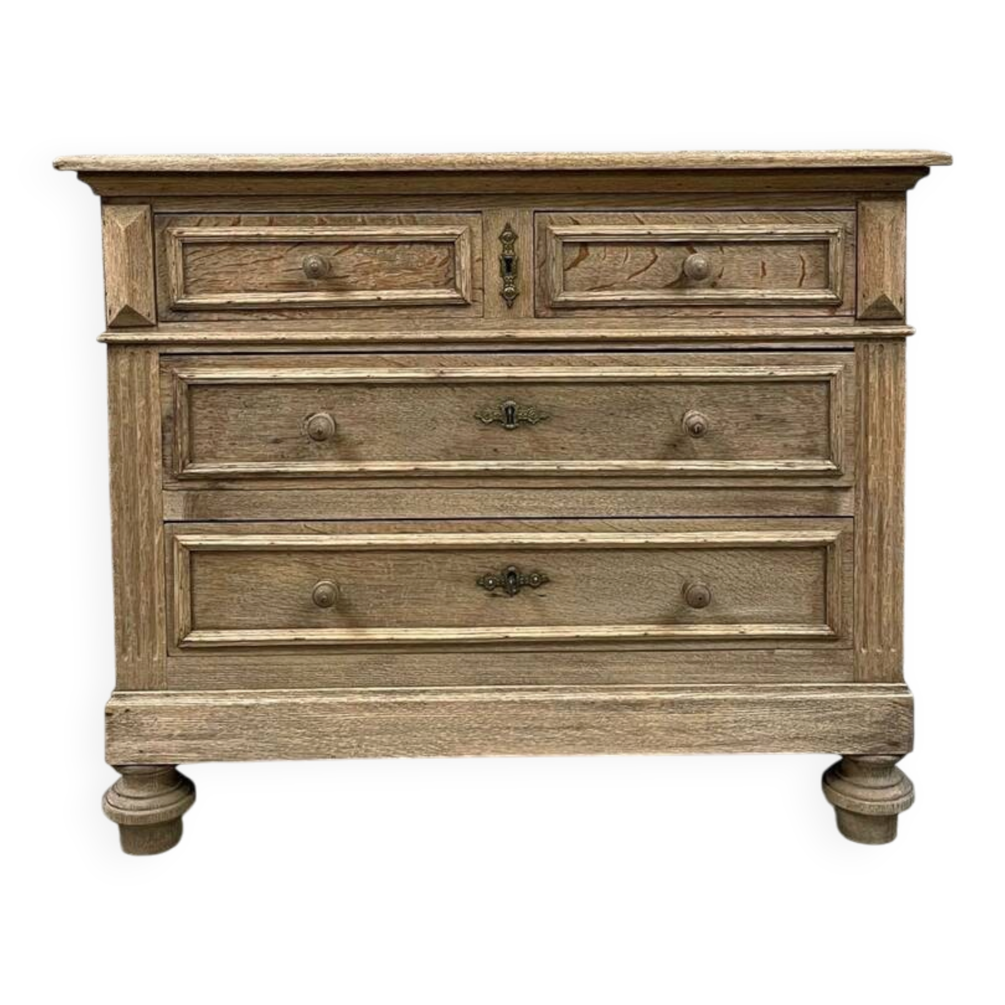 Commode en chêne blanchi avec 4 tiroirs