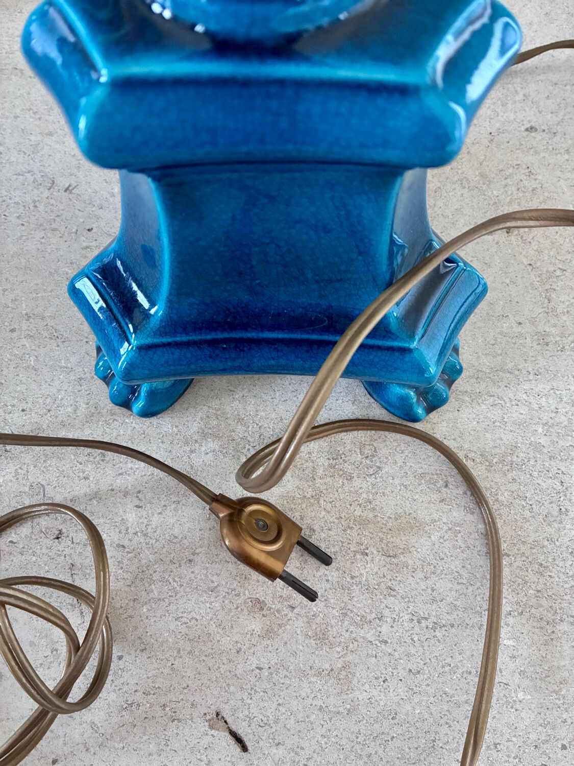 Turquoise ceramic lamp signed Pol Chambost - 1960.