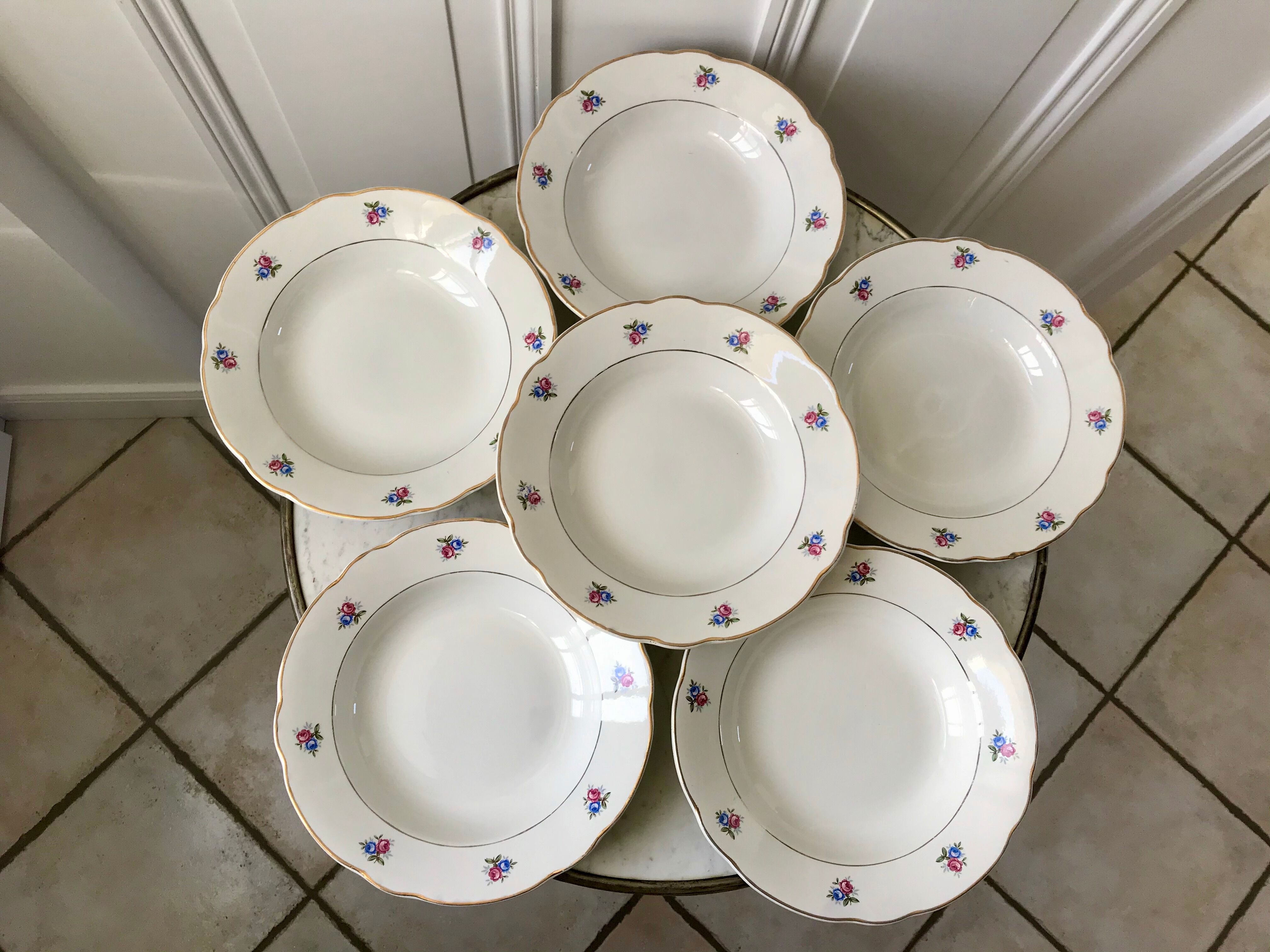 set of 6 hollow plates Digoin Sarreguemines small flowers 50s