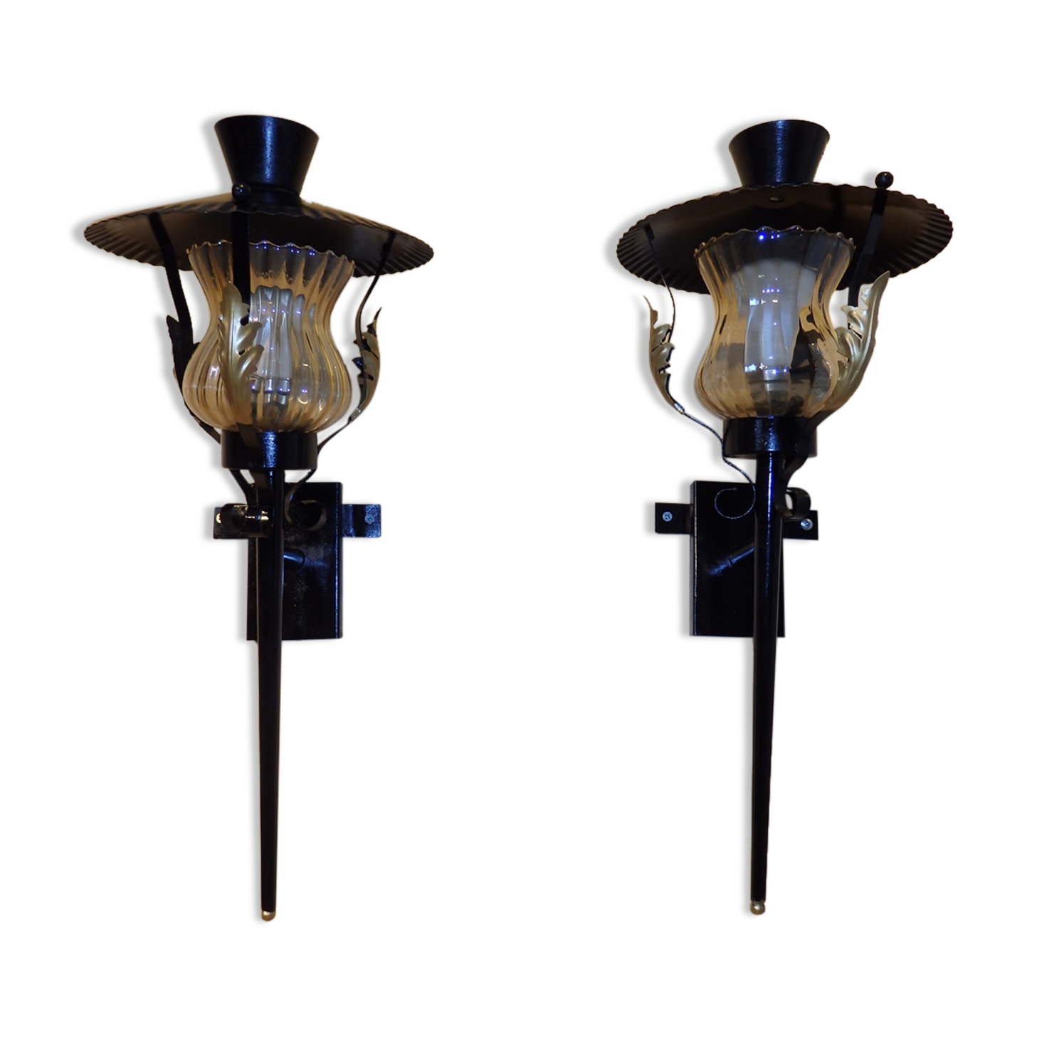 Pair of vintage torch wall lamps