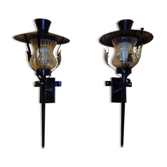 Pair of vintage torch wall lamps