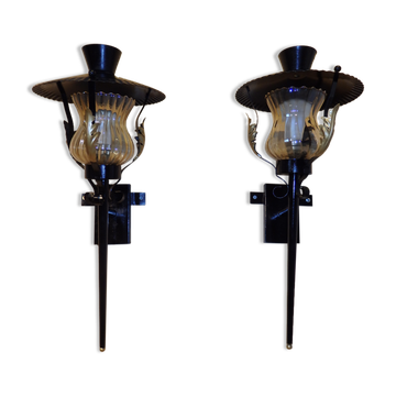 Pair of vintage torch wall lamps