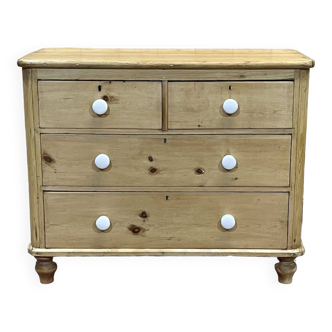 19th century English chest of drawers in fir and white porcelain buttons