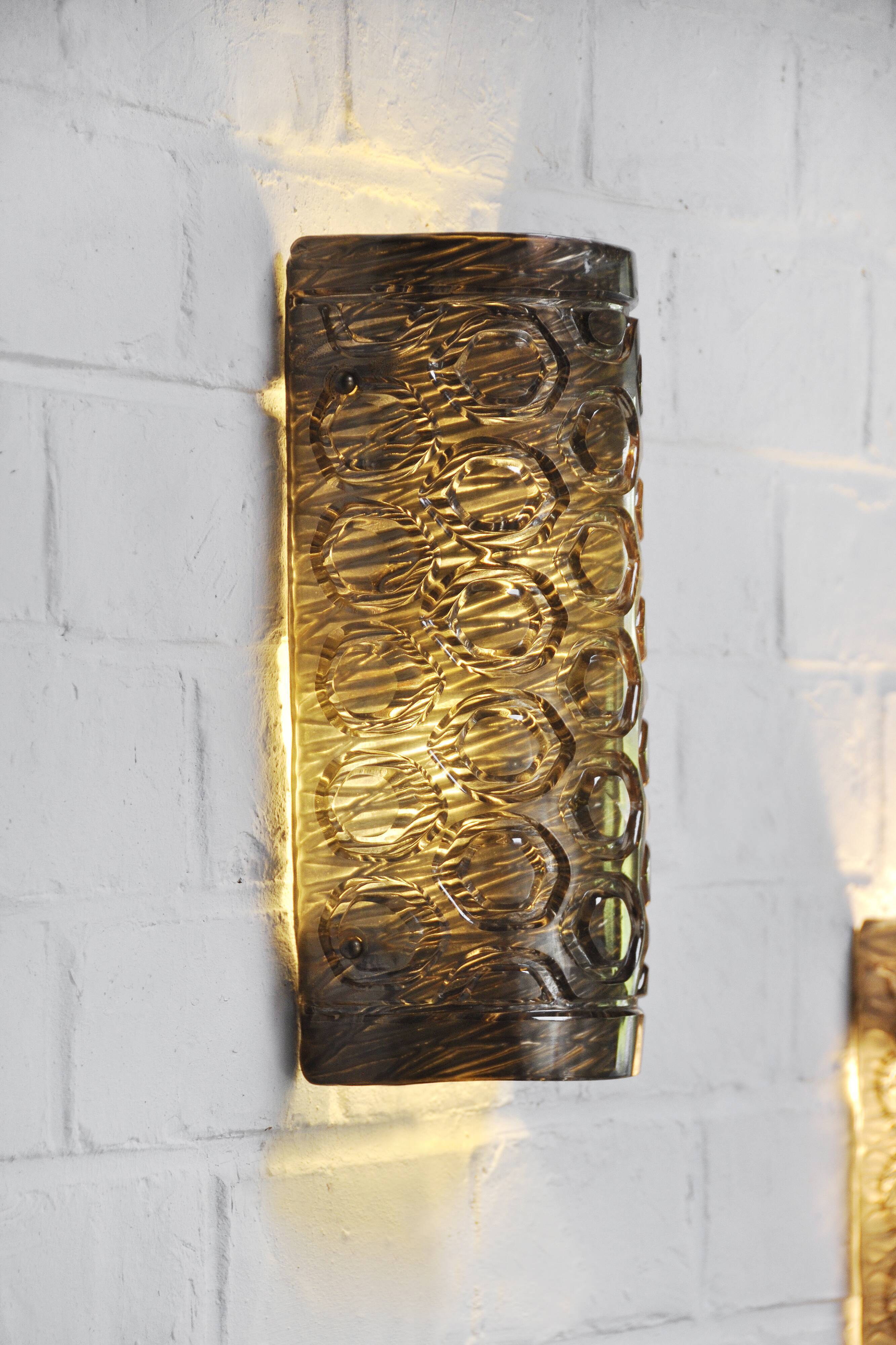 Paire d’appliques murales italiennes en verre de Murano avec motifs géométriques, années 1960