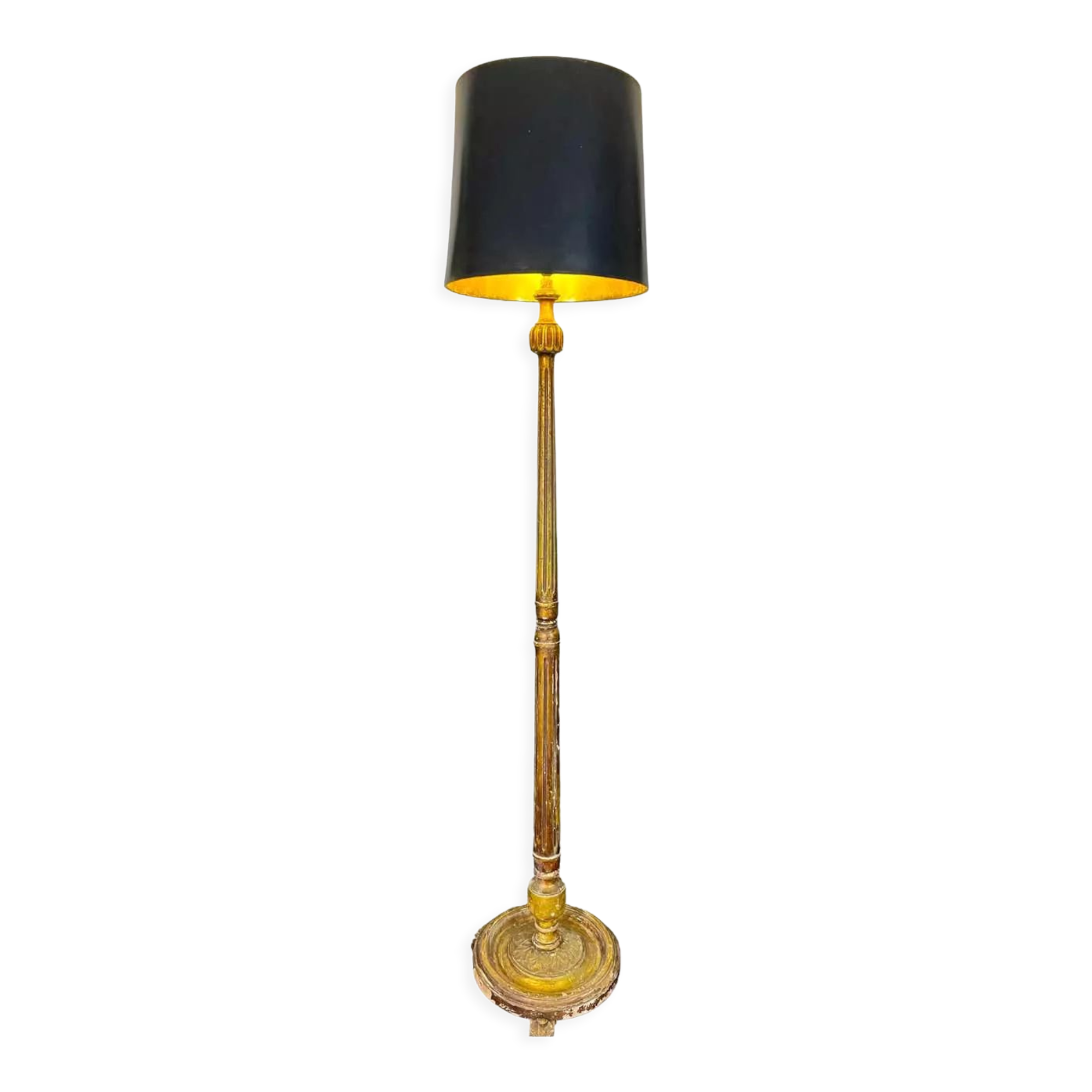 French floor lamp in fluted and gilded wood, Louis XVI style, twentieth century