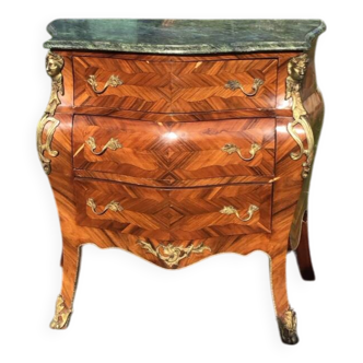 Louis XV style 3-drawer chest of drawers in wood and marble marquetry
