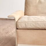 Fauteuil design 620 en cuir suédé beige par Dieter Rams, Vitsœ, Mid-Century