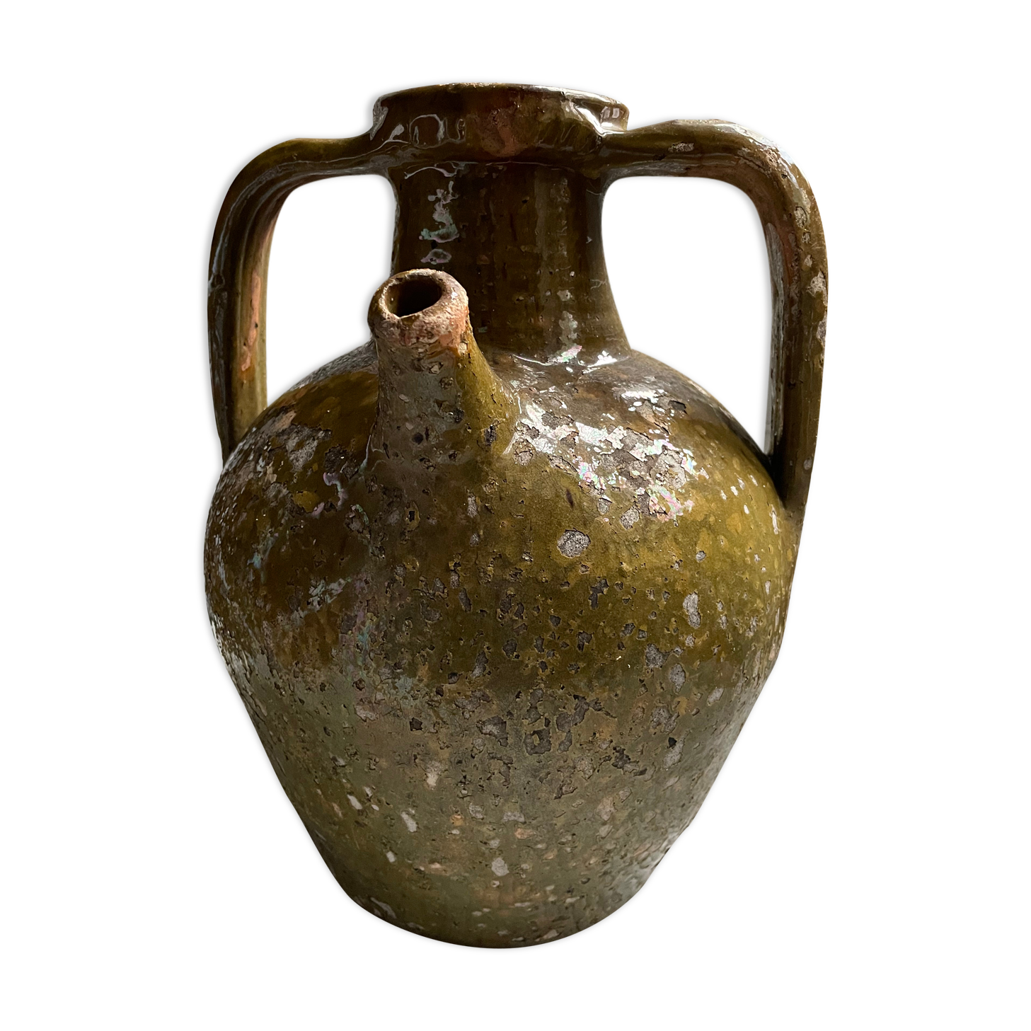 Khaki green glazed terracotta oil jar, 18th-19th century